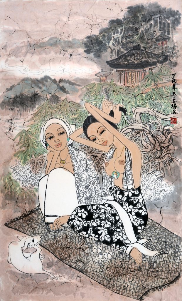 phua_cheng_phue_潘正培_artwork_for_sale_malay_ladies_with_dog