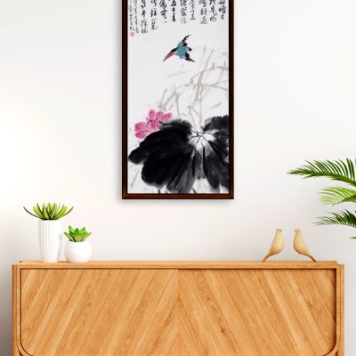 Wood sideboard in living room with copy space, 3D rendering