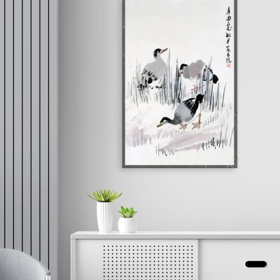 Wood sideboard in living room with copy space, 3D rendering