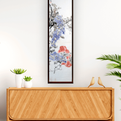 Red Rock with Beautiful Wisteria Blooms Mock