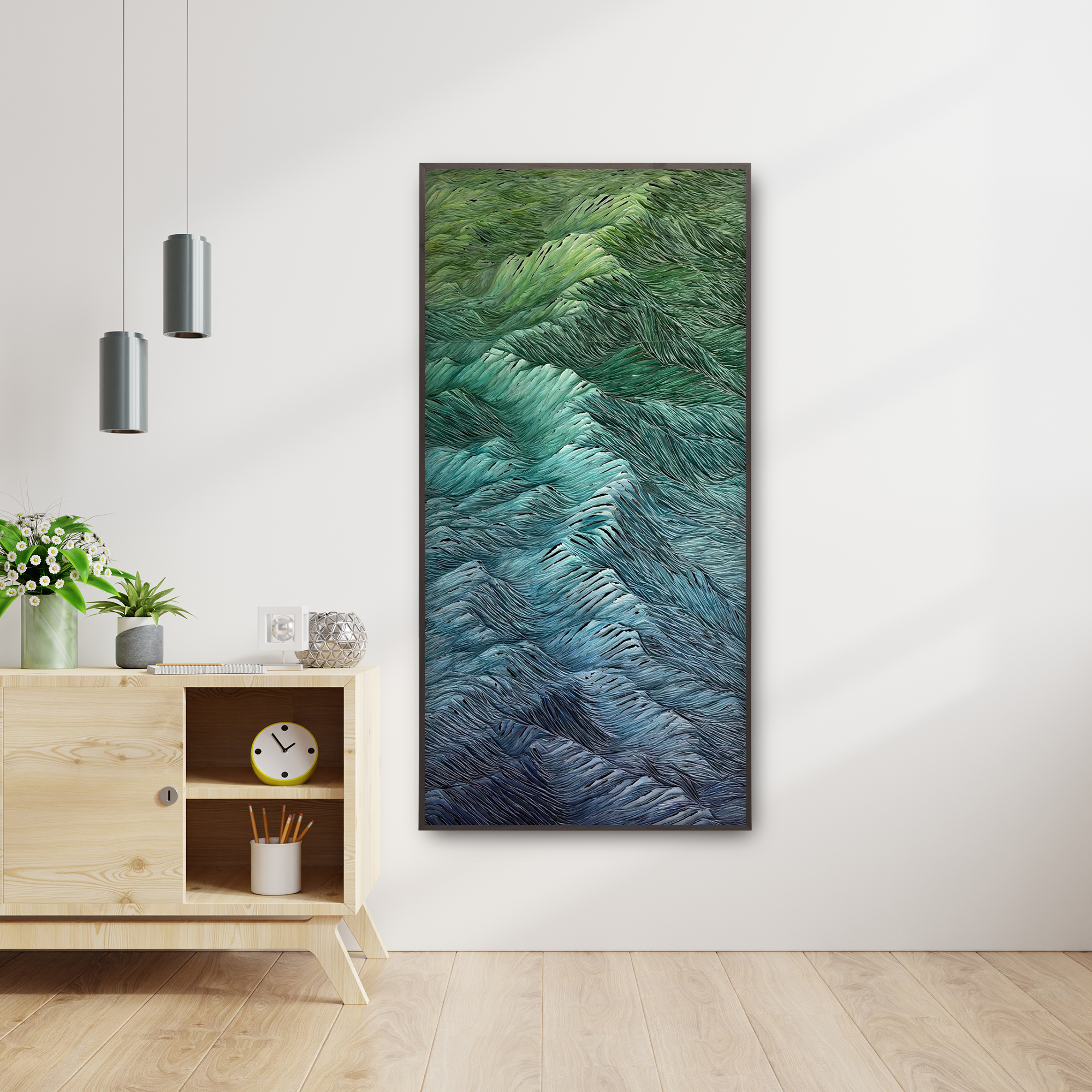 Mock up wall on cabinet in interior.