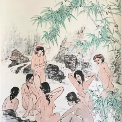 Picturesque Beauty - Ladies Bathing in Bamboo Forest