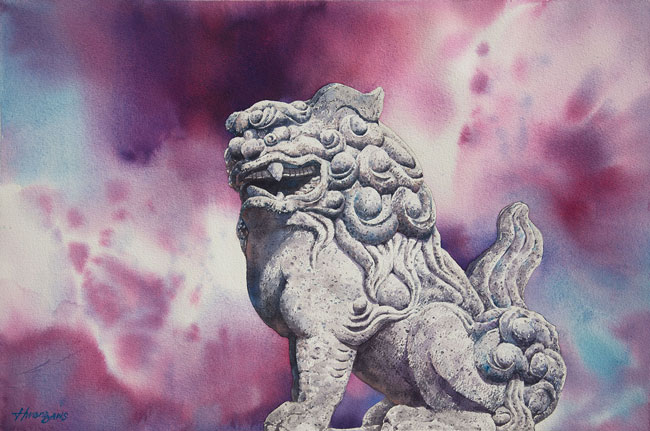 Auspicious Lion in Violet